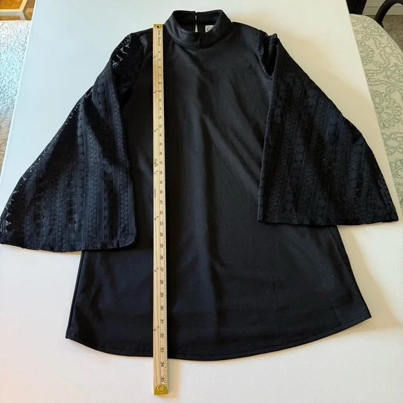 Loveriche Women’s High Neck Mini Dress With Lace Bell Sleeves Size Small 2/$25 - Picture 6 of 11